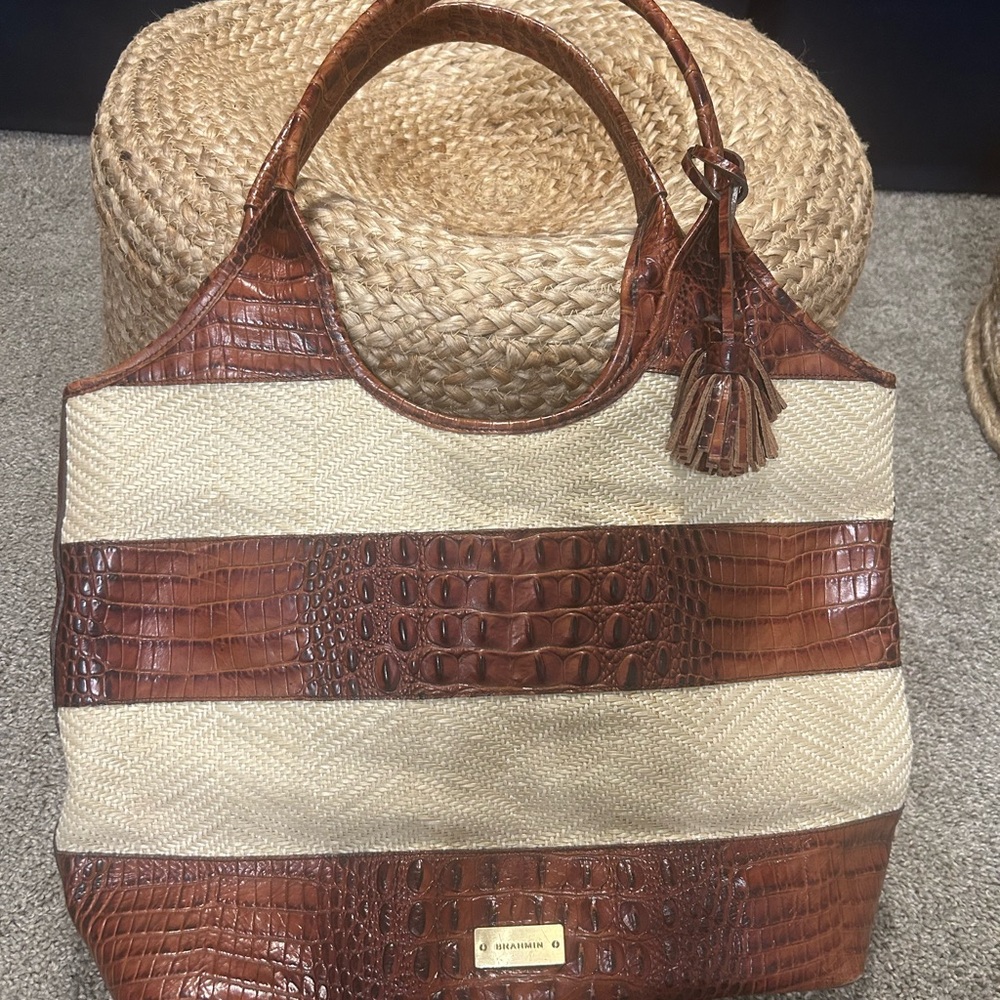 Brahmin Brown and Tan Crocodile Embossed Tote Bag